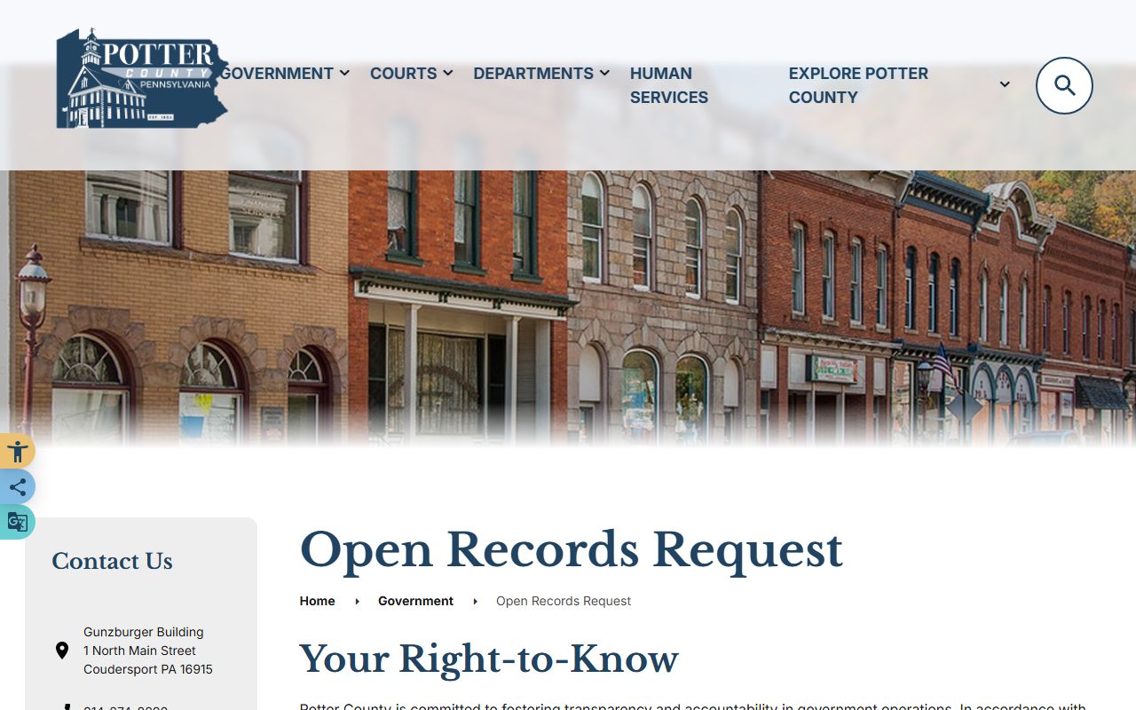 Potter County clerk records open records request page