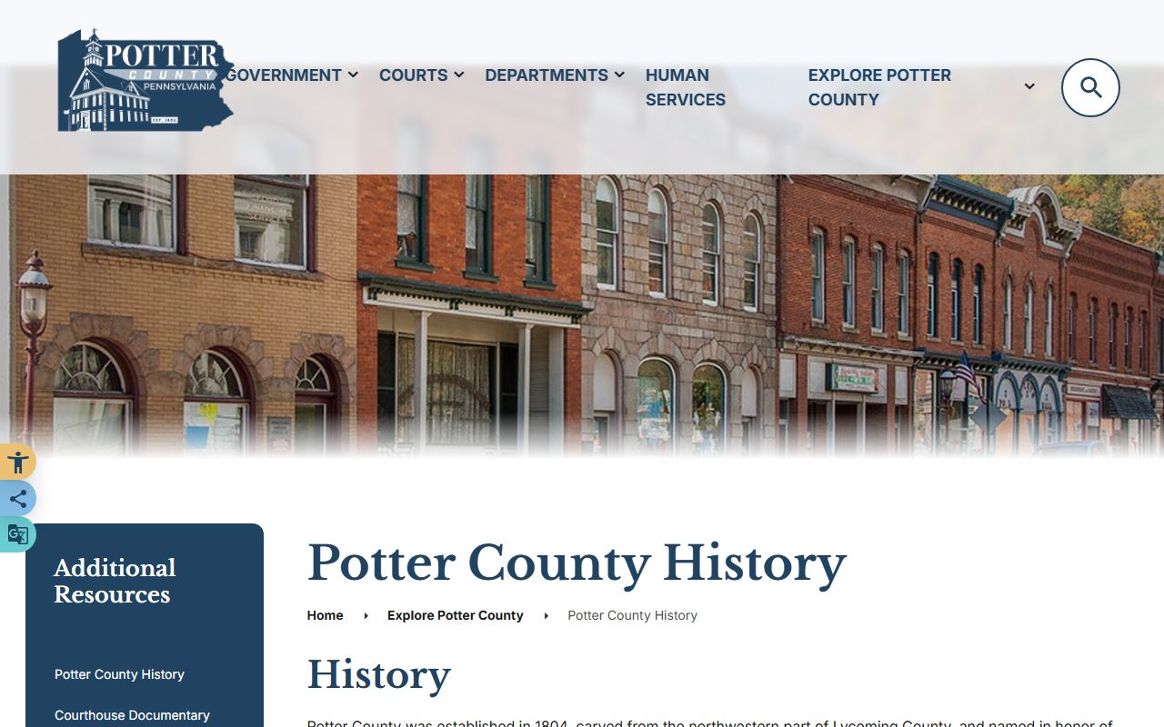 Potter County court records county history page