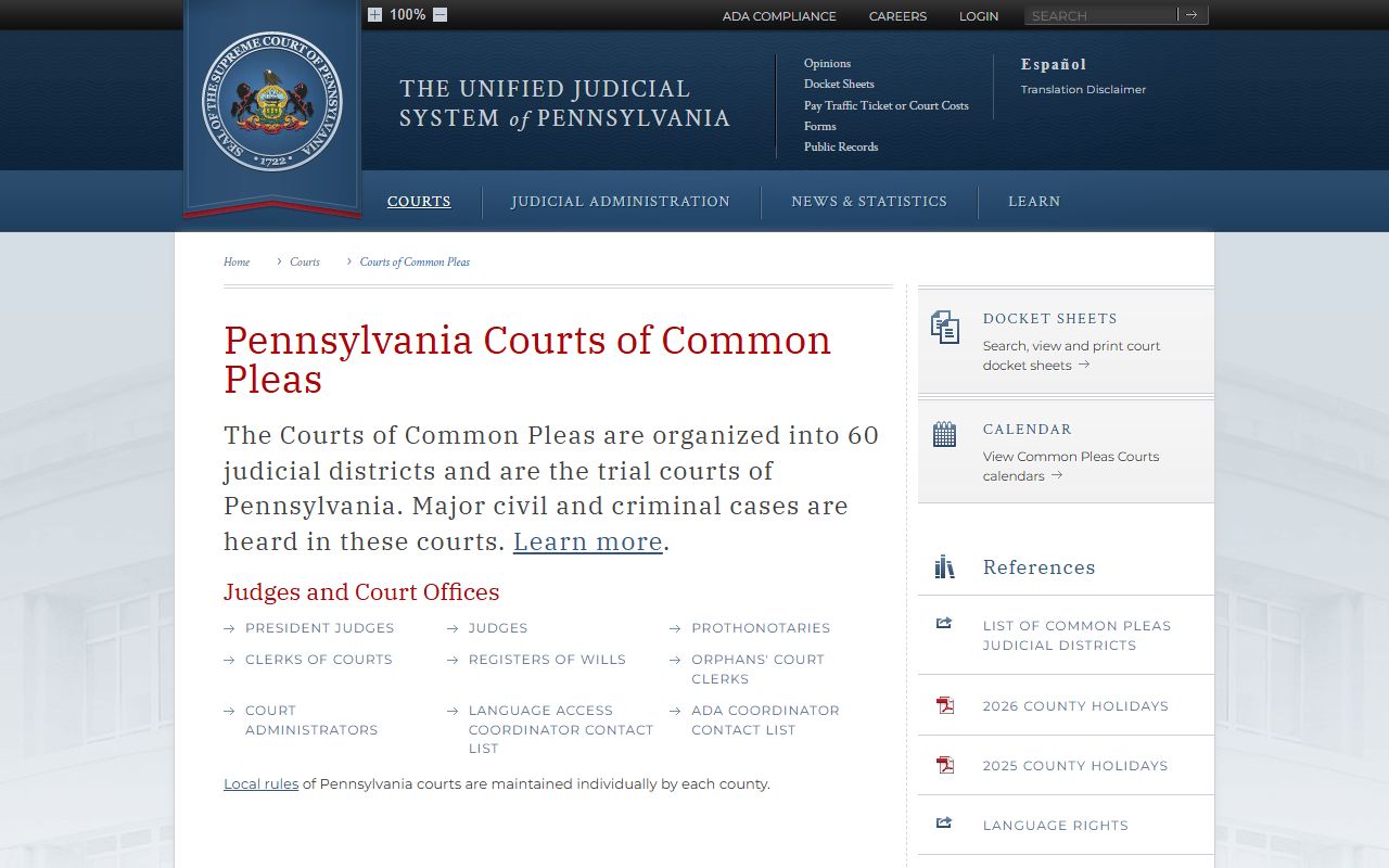 Potter County court records Courts of Common Pleas overview