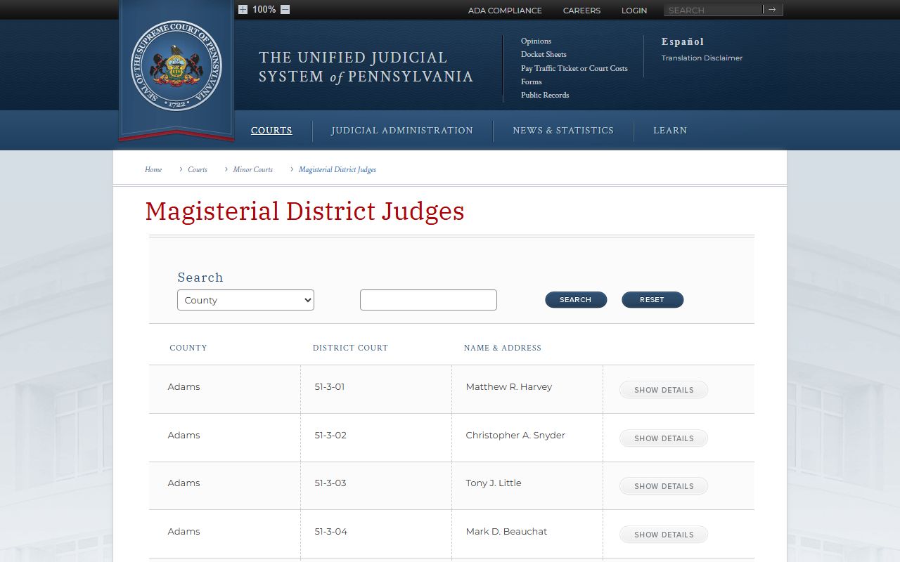 Potter County court records Magisterial District Judges overview