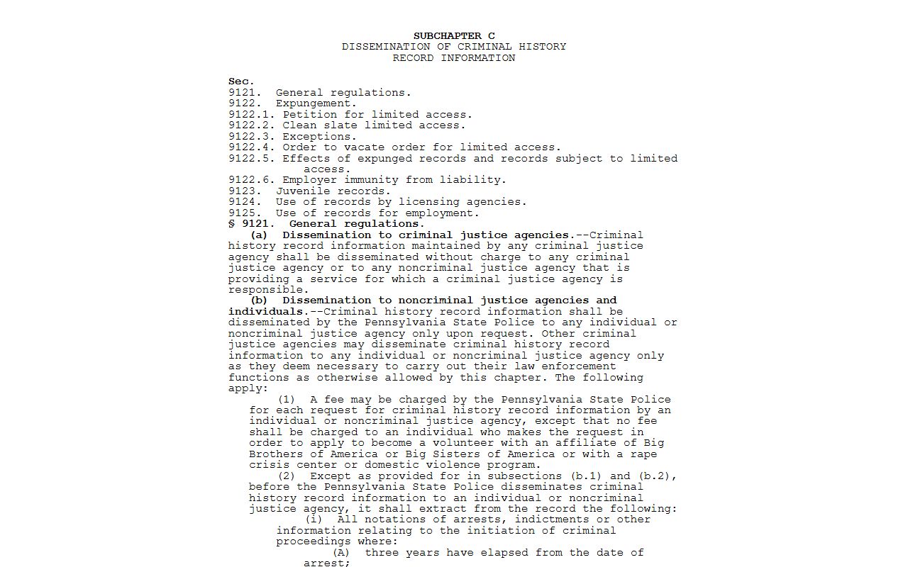 Potter County arrest records limited access statute page