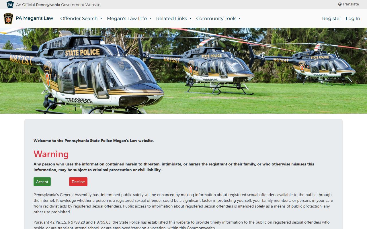 Potter County arrest records Pennsylvania Megan's Law registry page