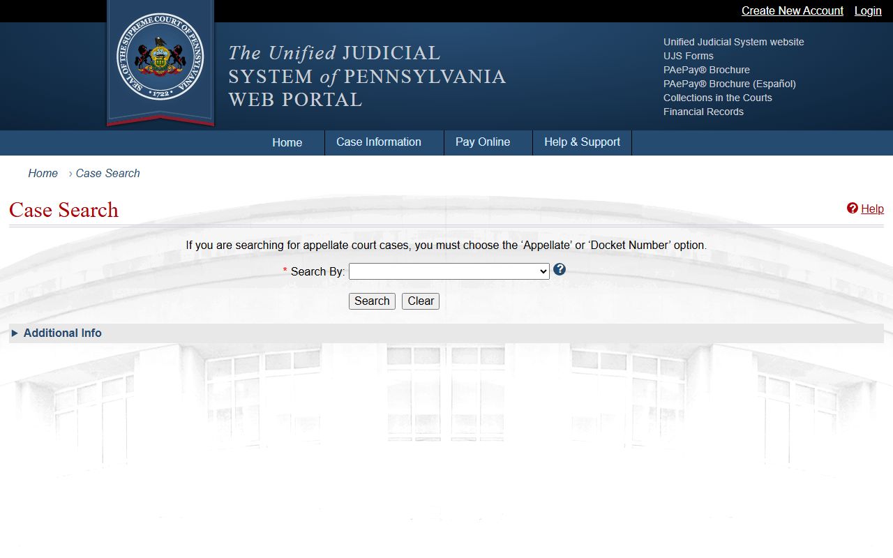 Potter County court dockets Pennsylvania UJS search page
