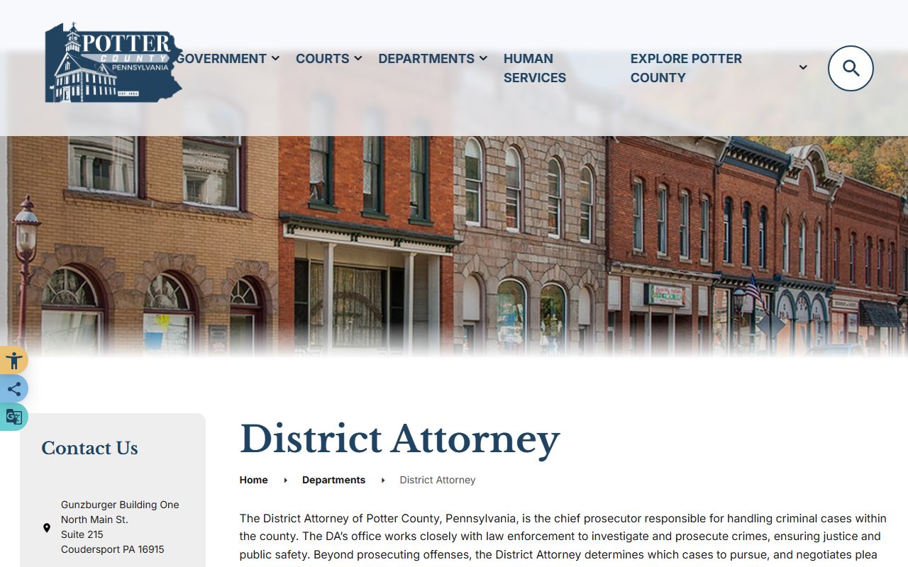 Potter County criminal court records District Attorney page