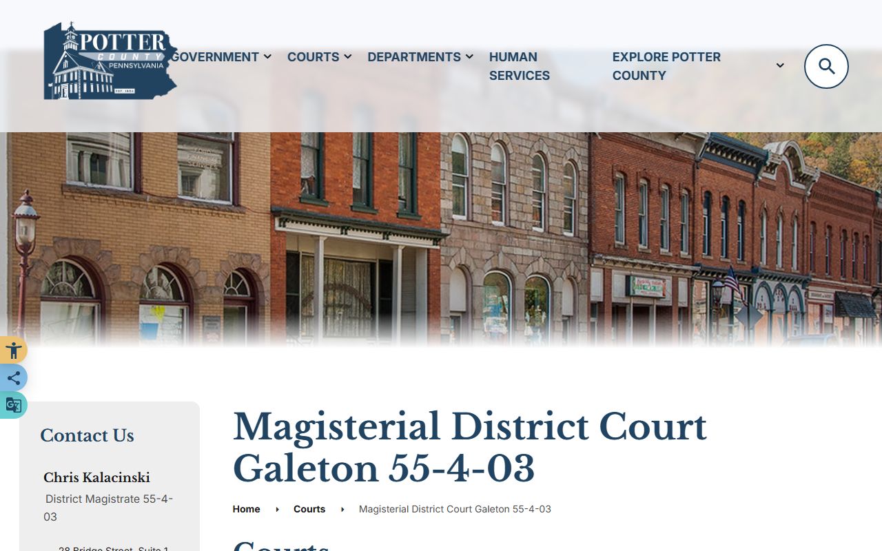 Potter County Court of Common Pleas records Magisterial District Court 55-4-03