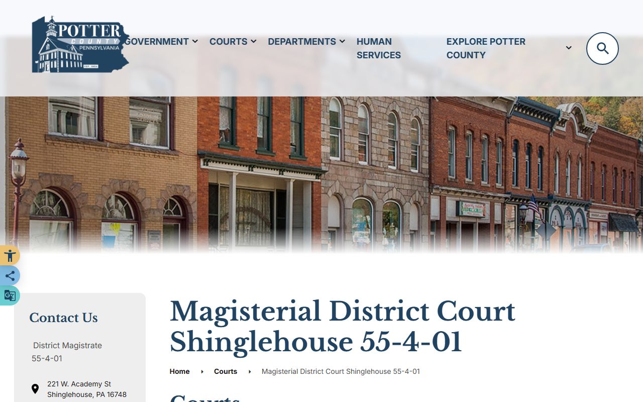Potter County Court of Common Pleas records Magisterial District Court 55-4-01