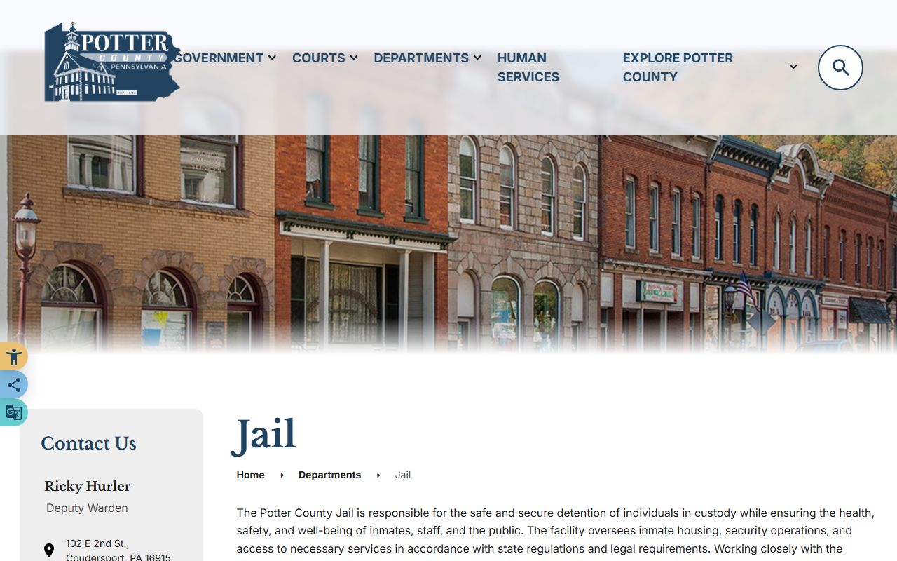 Potter County Jail official inmate records source page