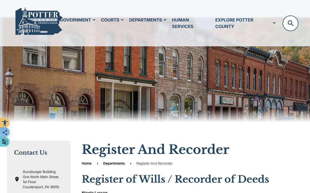 Potter County marriage records Register and Recorder office page