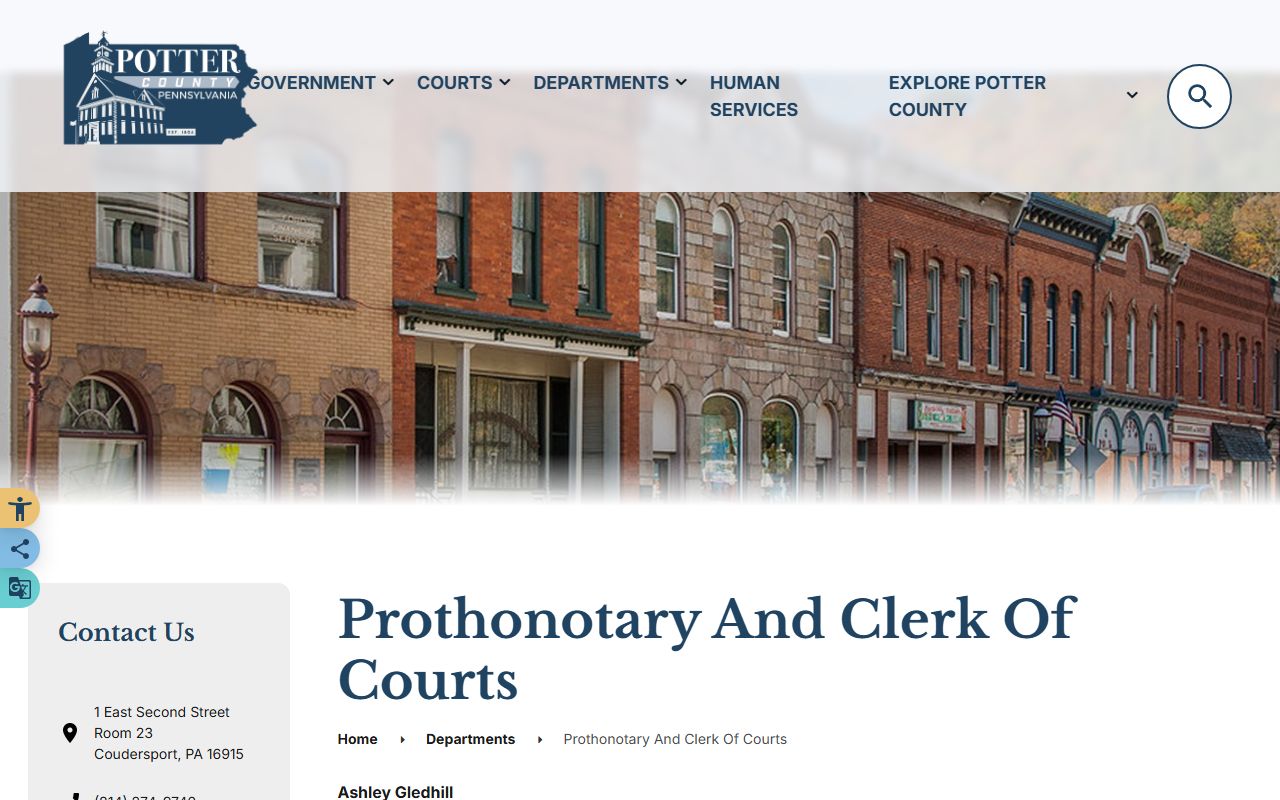 Potter County divorce records Prothonotary and Clerk of Courts page