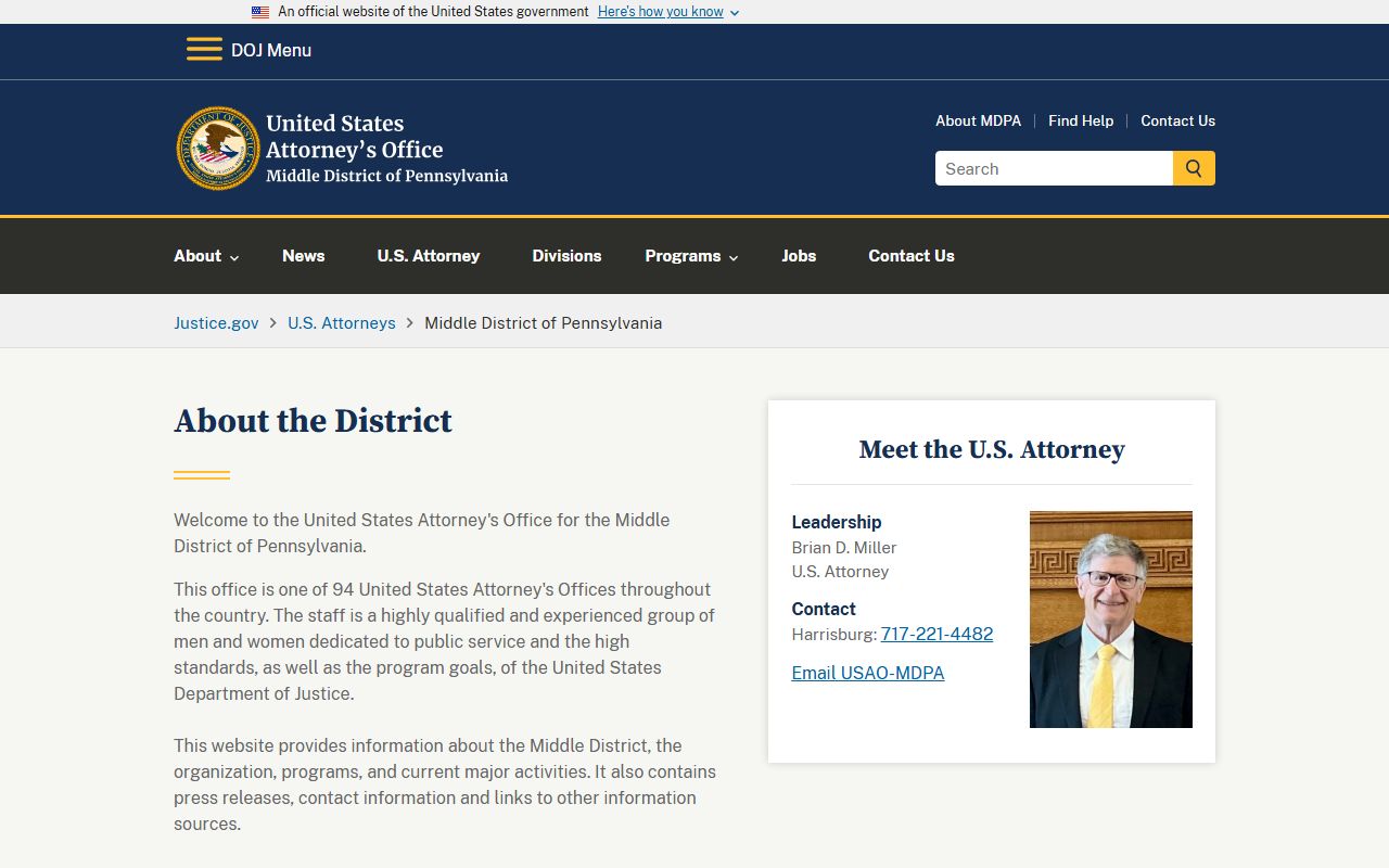 U.S. Attorney's Office for the Middle District of Pennsylvania warrant-related federal source